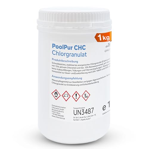 PoolPur CHC Chlorgranulat Schnelllösliches Desinfektionsmittel für Schwimmbäder 1 kg Eimer pH-neutral Gegen Algen und Bakterien (1 kg)
