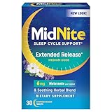 MidNite Extended Release Medium Dose, 6 mg Melatonin Sleep Aid, Non-Habit Forming, Herbal Dietary Supplement for Adults, Drug-Free, Gluten-Free, Lactose-Free, Vegetarian, Vegan, 30 Tablets