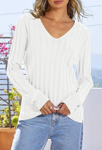Merokeety SOFT COMFY SWEATER Women'S 2024 Fall V Neck Sweater Long Sleeve Ribbed Knit Casual Slim Fitted Pullover Top thumb #7