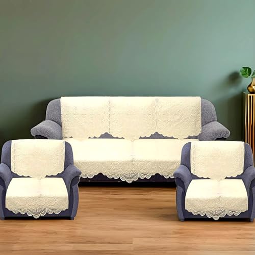 Kuber Industries 5 Seater Cotton Floral Sofa Cover | Non-Slip Comfort Slipcover for Living Room | Cozy Set for Couchcover | Cream