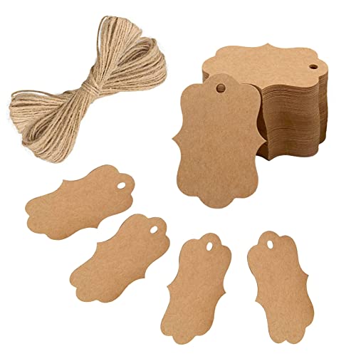 Étiquettes Kraft,Étiquette Cadeaux,Etiquette Cadeau Noel,Petite Étiquette Kraft,Étiquettes Vierges,Etiquette Bapteme,ÉTiquettes En Papier Kraft,Carton Remerciement,100 Pcs Avec Ficelle De Jute