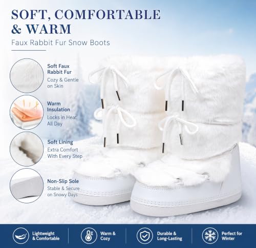 Image of ZHENAIYISHENG Faux Fur Boots for Women - Fuzzy Fluffy Furry Water Resistant Snow Boots for Women - Anti-Slip with Cotton Sponge Lined and TPR Rubber Sole Black White Fur Boots