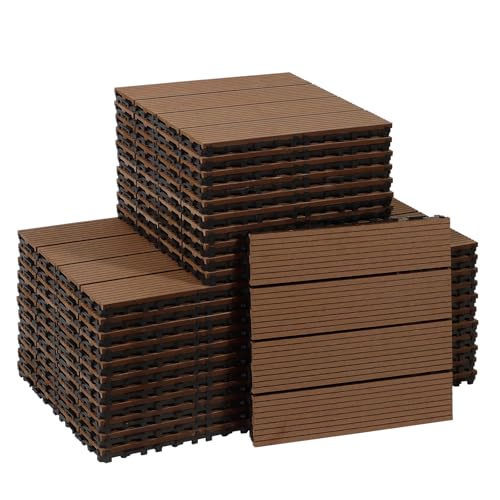 CCLIFE Suelo Terraza Exterior, Baldosas Jardin Exterior, Paneles WPC Exterior, 30x30 cm, Impermeable Antideslizante, Adecuado para Balcones y Jardines,Marrón
