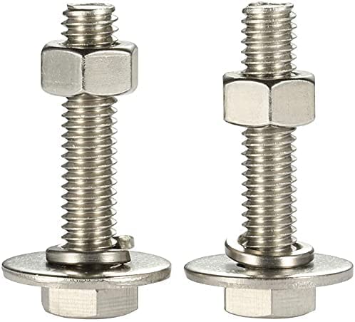 Image of M8-1.25 x 20mm Hex Head Bolts, Hex Nuts, Extra-Large and Thick Flat & Lock Washers, Fully Threaded, 304 Stainless Steel, 10 Sets