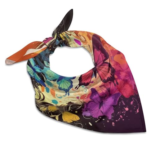 FJWKLRBV Head Scarf for Women Colorful Butterfly Pattern Women's Satin Silk Scarf Square Satin Hair Scarves Silk Bandana