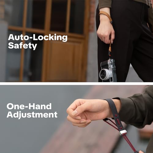 Image of PGYTECH Camera Wrist Strap Slim Vintage Style, Adjustable Quick Release Anti-Drop Leather Hand Strap Holds 55.1lb for Fujifilm /Sony /Canon Camera /Smartphone, Retro Camera Strap, Caramel Brown