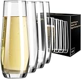 PARACITY Stemless Champagne Flutes, Champagne Glasses Set of 4, 8oz Glass Champagne Flutes, Gift for Birthday, Wedding, Christmas, Valentine's Day