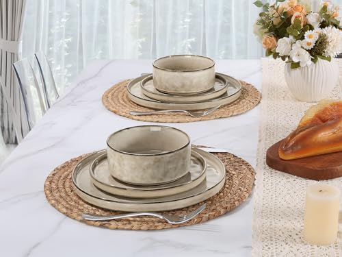 LIANYU 18 Piece Dinnerware Dish Set for 6, Stoneware Plates and Bowls, Ceramic Dinner Tableware Sets Includes Dinner Salad Plates, Cereal Bowls, Chip & Scratch Resistant, Sandy Beige - Image 6