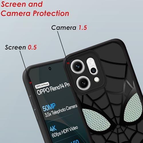 Image of Stylish Spider Back Case Cover Compatible for Oppo Reno 14 Pro 5G | Spidey Face Mask Case | Soft Silicone | Camera & Full Body Protection | Shock Proof | (Black)