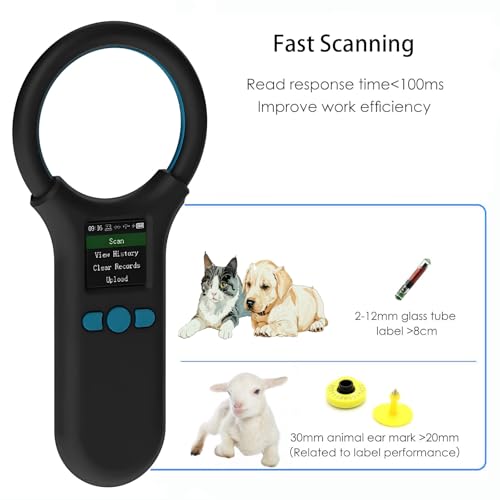 Image of Pet Microchip Scanner, Animal Universal Microchip Tag Reader Scanner with 1.44 inch TFT Screen, 500 Pieces Data Storage, 800mAh Rechargeable Battery, 3-in-1 Connections