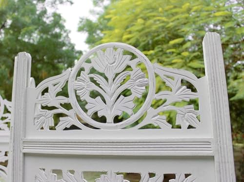 Image of Wooden Room Divider Decorative Foldable Privacy Screen Hand Carved Partition for Living Room Bedroom Office Decor (6 Feet 4 Panel White Each Panel Size 72X20 Inch)