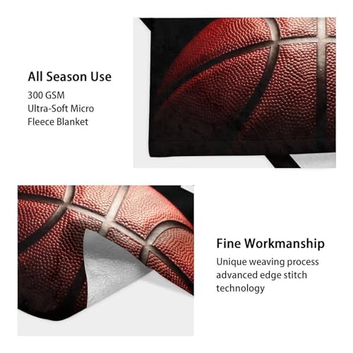 Mercuryelf Custom Basketball Throw Blanket - Soft, Fuzzy & Warm - 40x50 Inches Flannel Blankets for Travel, Office - Black Sports Throws Gift for Boys, Girls