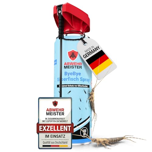 ABWEHR MEISTER ORIGINAL ByeBye Silberfisch-Spray 2.0 [500 ml] mit insektizidfreier AM-Formel Silberfische bekämpfen & gegen Papierfische erreicht jedes Versteck dank integrierter Sprühlanze
