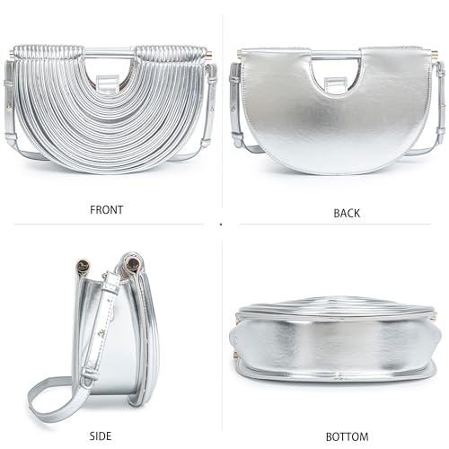 Image of Trendy Woven Evening Clutch Purse Half Round Designer Shoulder /Crossbody Bag Top-Handle Satchel Handbags