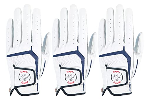 SIMPLE SYMBOL Men's Golf Glove Three Pack,Left Hand Right Hand Small/Medium/Large/XL,White Microfiber with Soft Cabretta Leather(Left,XL)