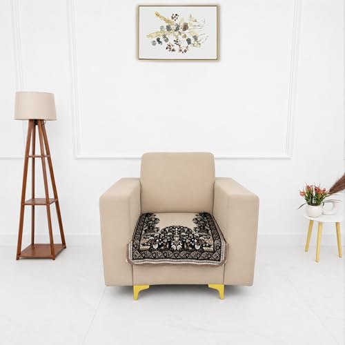 Image of Homerz Premium 'Maharaja Paradise Series' Sofa Cover | Net Fabric Sofa Cover | Washable, Anti-Dust Backed & Wrinkle Resistant Cover (Beige Empress, 1 Seater, Only Seat Cover)
