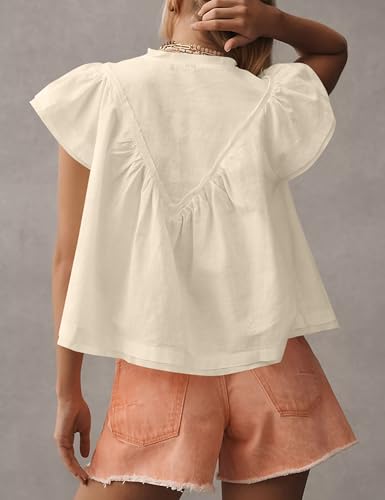 MISSACTIVER Women’s Smocked Short Sleeve Blouse Tops V Neck Ruched Pleated Babydoll Loose Fit Flowy Summer Tunic Shirts2