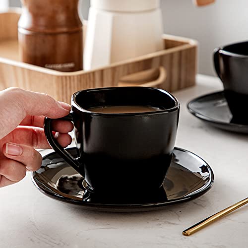 MALACASA Dennis Juego de Cafe y Platillos 6 Tazas 220ml y 6 Platillos 5.5" set de 12 piezas Vidrio Opal Negro - Imagen 6