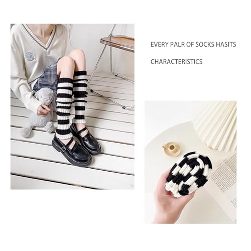 Leg Warmers Y2K for Women Girls, Black and White Striped Flared Leg Warmer Fashion Knit 80s Socks Over Knee Wide Leg Warm Flared Leg Warmers Elephant Socks4