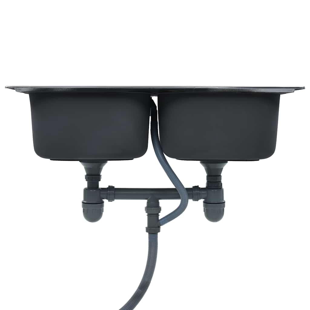 Fregadero doble de acero inoxidable con colador y sifón, doble lavabo extraprofundo para sartenes grandes, resistente a los arañazos, resistente a las manchas, duradero, fácil de limpiar y montar,