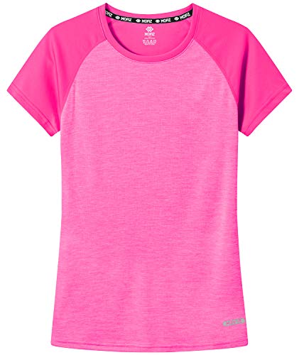 Mofiz Lady's Short Sleeve Sports Top Shirts Upf 50+ Sun Protection Lightweight Athletic Gym Workout T-Shirts For Women Rose Red Size L #TOP4