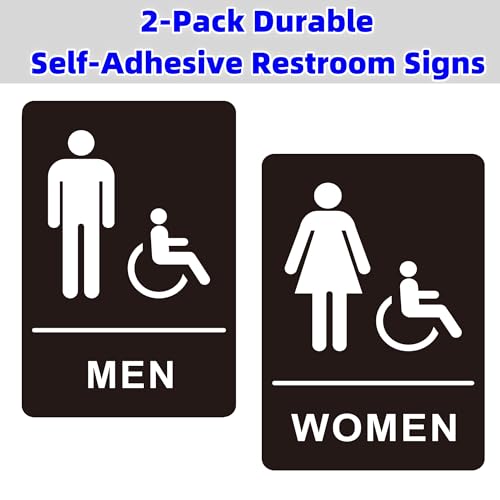 Image of (2 Pack) Restroom Signs - Acrylic Restroom Sign for Business with Strong Self-Adhesive, Bathroom Door Signs for Home Office or Wall, Waterproof and Easy to Install (9 x 6 Inches Men /Women)
