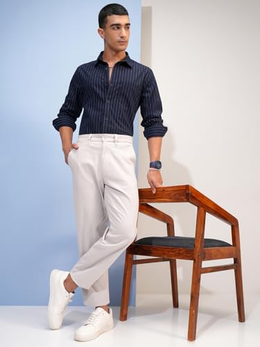 Image of Highlander Men's Slim Fit Striped Cotton Shirt | Full Sleeves | Everyday Wear Stylish Shirt for Men
