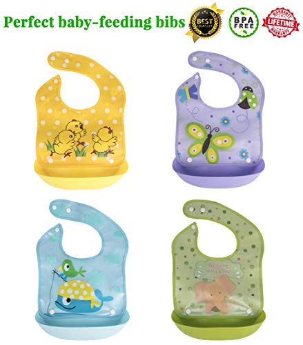 Baberos impermeables para bebés con bolsillo desmontable y baberos de destete LED para niños y niñas, 3 unidades 4pcs-2 Talla:0-3 years toddler
