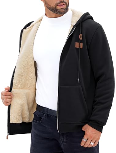 Men's Zip Up Sherpa-Lined Hoodie Jackets Winter Midweight Fleece Sweatshirt (S-XXL)