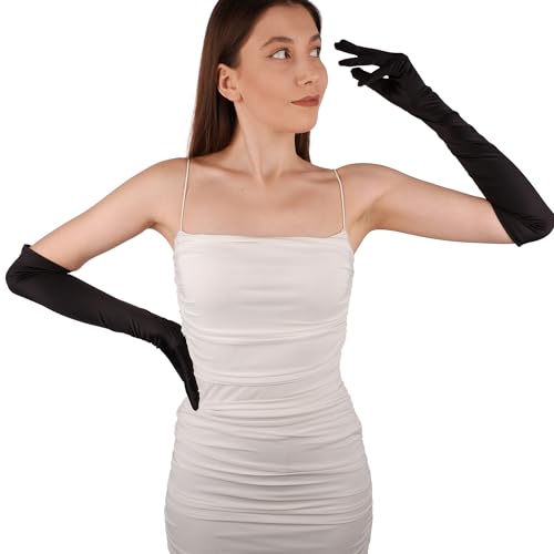 LIMELIA Handmade Satin Formal Gloves for Women, Black, X-Large (22 Inches)3