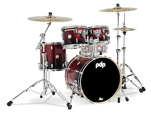 Pacific Drums & Percussion PDP Concept Maple 4-Piece Fusion, Red/Black Fade Drum Set Shell Pack (PDCM20FNRB)