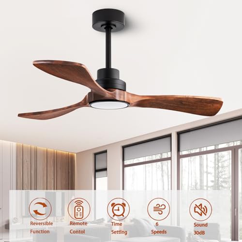 Image of 42-inch Silent Ceiling Fan Light with Remote Control, 3CCT, Walnut Finish
