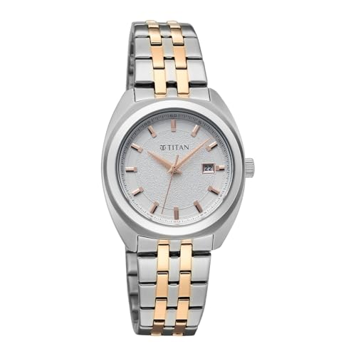 Image of Titan Work Essentials with Silver Dial Silver & Rose Gold Metal Strap Watch for Women - 95377KM01