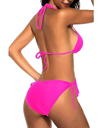 Image of Tempt Me Women Triangle Bikini Sets Halter Two Piece Sexy Swimsuit String Tie Side Bathing Suit