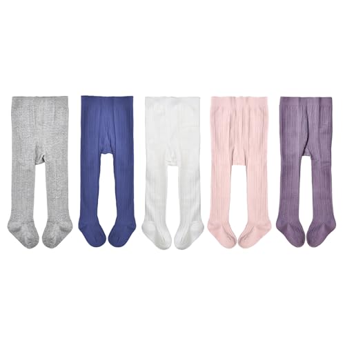 Image of EPEIUS Baby Tights Toddler & Little Girls Cable Knit Tights Solid Cotton Stockings Seamless Footed Leggings Pantyhose 4-6 Years (Pack of 5)