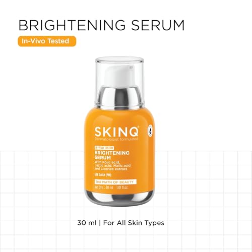 Image of SKINQ Brightening Face Serum with Kojic Acid, Lactic Acid & Malic Acid | Skin Radiance | Reduces Tan, Pigmentation & Dark Spots | Lightweight Glow Serum | For All Skin Types | In-Vivo Tested | Dermatologist Formulated (Pack of 2)