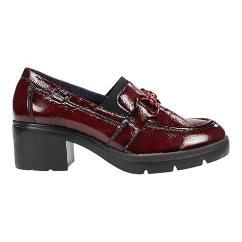 Fluchos - Zapato mocasín con tacón Ancho y Plataforma,de Piel,Charol,clásico,Sencillo,eslabón,Cadena, para: Mujer Color: Opera Talla:38