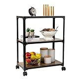 Mind Reader ' Charm' 3 Tier Wood Metal All Purpose Utility/ Bar Cart, Black with Brown
