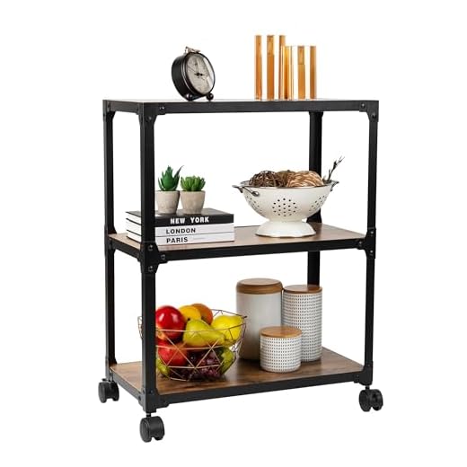 MIND READER Rolling Bar Cart [3 Tier] Kitchen Microwave Cart Island On Wheels, Coffee Station (Wood/Metal, Black/Brown)