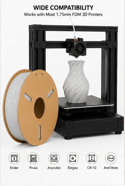 Image of PLA 3D Printer Filament 1.75mm, 1kg Spool (2.2 lbs) - UV /Heat /Weather Resistant, Strong Layer Bonding, Smooth Printing, Low Odor, Outdoor Functional Prototypes, FDM Compatible (Silver Gray, 1 kg)