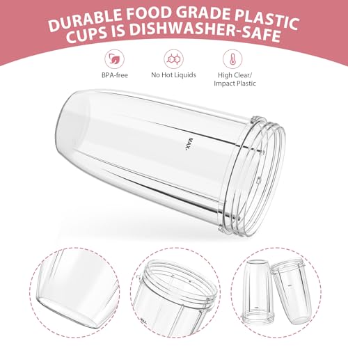 Image of Pure Realm 2 Pack 32oz Replacement Cups for NutriBullet 600W & 900W High-Speed Blender Systems, Large Leak-Proof Mixing Mugs,Dishwasher Safe, Compatible with nutribullet replacement cups,BPA-Free