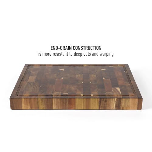 Image of Calphalon Edge Guard Cutting Board, 20 x 15-Inch End-Grain Acacia Wood Cutting Board, Extra-Large Wooden Chopping Block for Heavy-Duty Kitchen Use