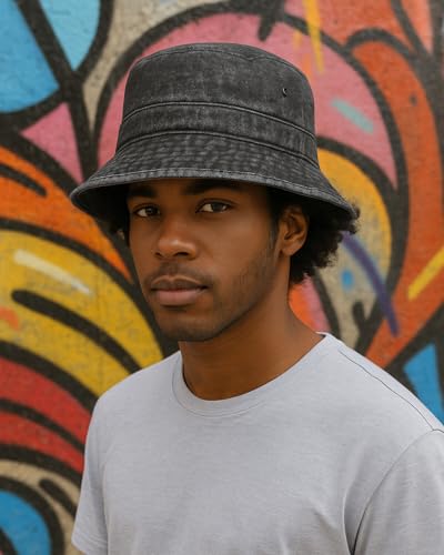 Image of Zylioo Oversized Denim Bucket Hat, XXL XL L M Fisherman Sun Hat with Chin Cord, Washed Jean Packable Summer Travel Hat