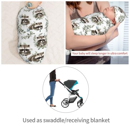 Image of Kawaii Raccoon Babies Newborn Swaddle Blankets Hat Sets Soft Baby Receiving Blanket Swaddle Sack for Baby Shower Infant Boy Girl Gift
