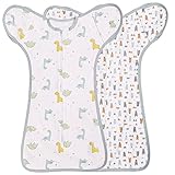 2 Pack Transition Swaddle with 2 Way Zipper, 2 in 1 Arms in/Out Transitional Arms Up Swaddle, 100% Cotton Newborn Swaddles Zipper Swaddles Baby Swaddling Sack Sleep Sack 0-3 Months, Dinosaur & Bear