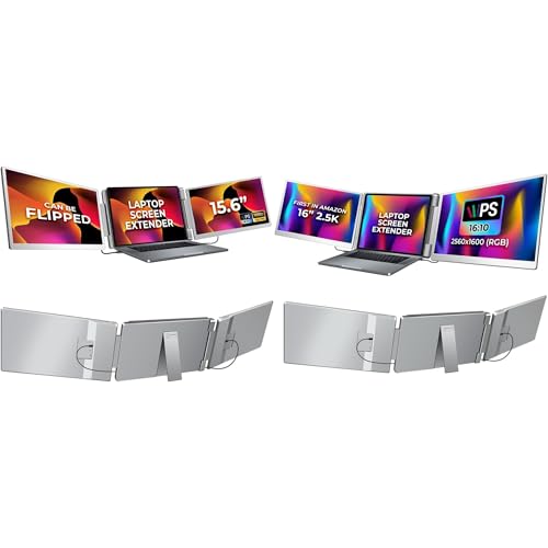 Image of Triple Display Laptop Monitor Bundle - 16 inch QHD + 15.6 inch FHD Screen Extenders, Detachable Dual Monitors for 12-18.5 inch Laptops - Plug & Play, Works with Windows /Mac /Android /Chrome /PS