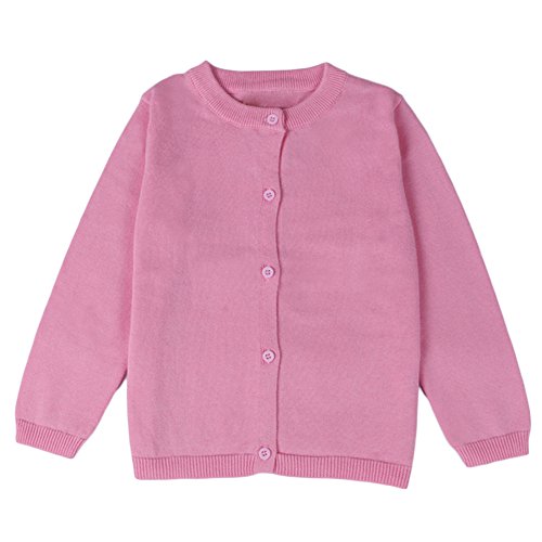 ASHERANGEL Little Girls Basic Crew Neck Solid Fine Knit Cardigan Sweaters Pink 2T