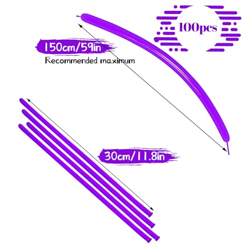 Image of LXZFCRG 260 Balloons Purple Long Balloon for Balloon Animals, Thickening Long Skinny Latex Twisting Ballon for Halloween Party Suppies Birthday Wedding (Purple)