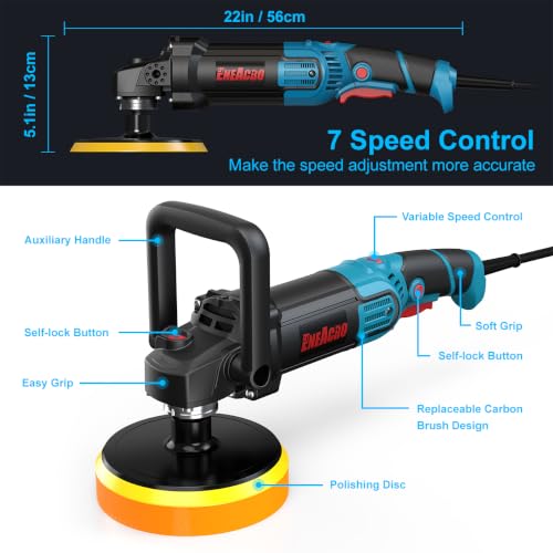 Image of ENEACRO 1700W Rotary Car Buffer Polisher Waxer | 7-inch /6-inch, 7 Variable Speed 1300-3500RPM, Detachable Handle, Suitable for Boat, Car Polishing and Waxing