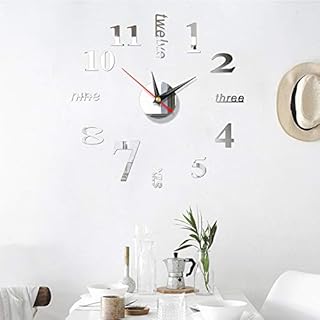 Mute DIY Frameless Wall Clock, 3D Wall Clock Mirror Sticker, Non-Ticking Wall Sticker Clock for Home Office Decorations (Silver)